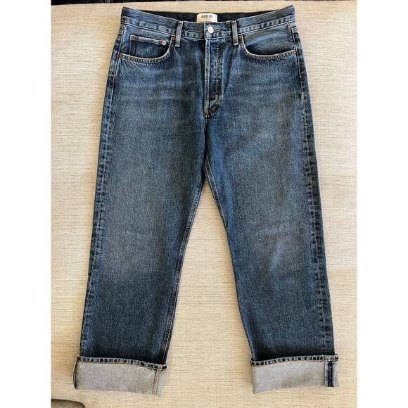 AGOLDE Low Slung Easy Straight Jeans Size 29 Control Wash Cuffed Denim - Picture 3 of 10